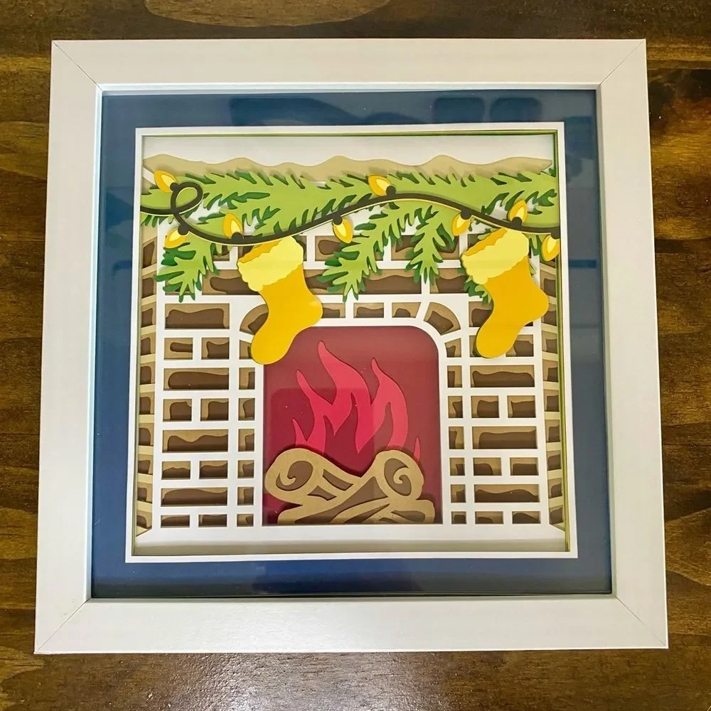 3D Christmas Fireplace Shadowbox